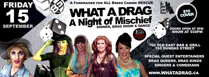 QueerEvents.ca - what a drag - night of mischeif - event banner