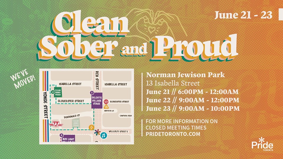 QueerEvents.ca - Toronto event listing - Clean, Sober & Proud 2019 event banner