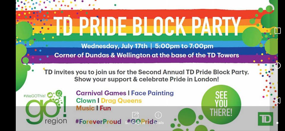 QueerEvents.ca - london event listing - TD Pride Block Party - 2019 event banner
