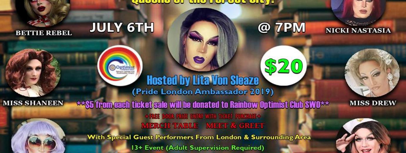 QueerEvents.ca - London event listing - Queens of the Forest City Drag Show event banner